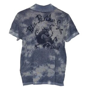Diesel‎ Polo Shirt Size M Blue Tie Dye Black Panther Squad Graphic Short Sleeve
